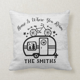 Custom Rustic Camping Camper Trailer Rv Lifestyle Throw Pillow