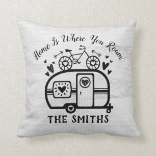 Custom Rustic Camping Camper Trailer Rv Lifestyle Throw Pillow