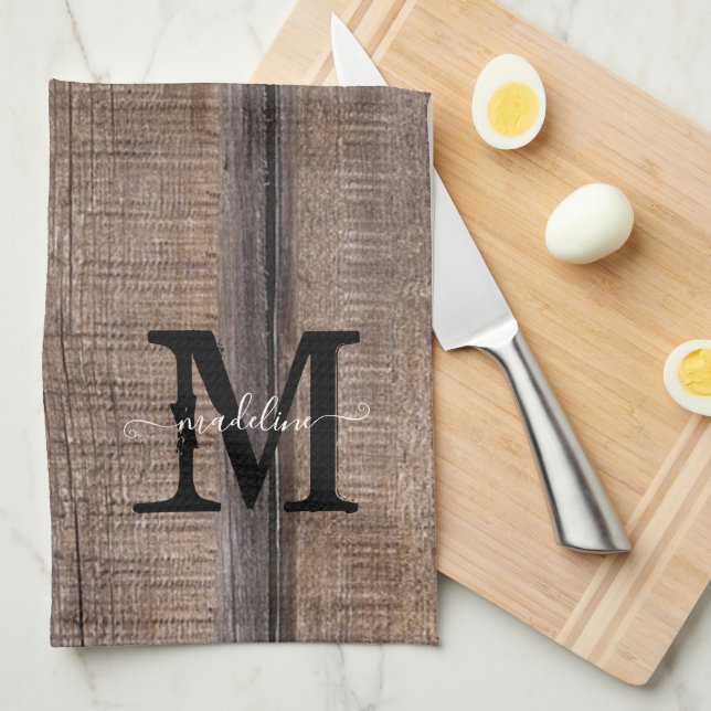 Custom Rustic Country Monogram Script Name  Kitchen Towel (Quarter Fold)