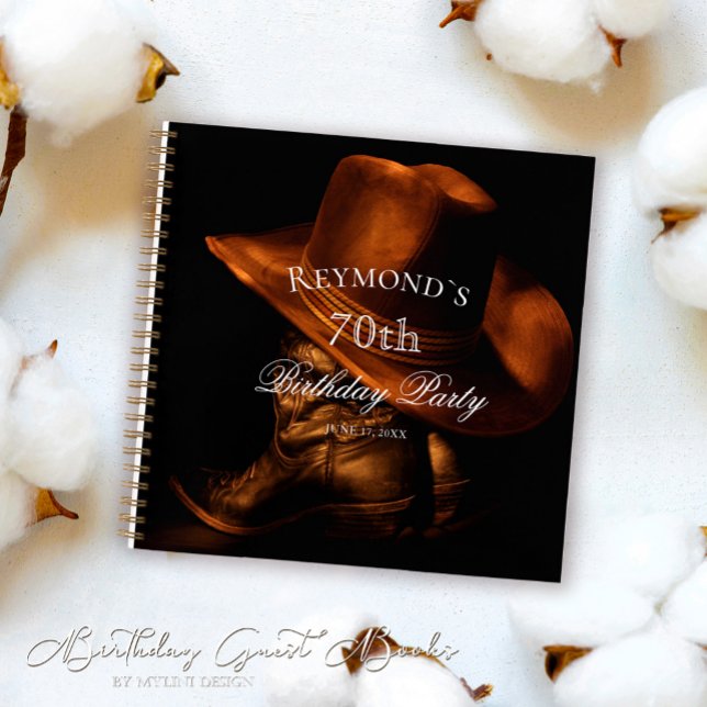 Custom Rustic Cowboy Boots Birthday Guestbook Notebook (Creator Uploaded)