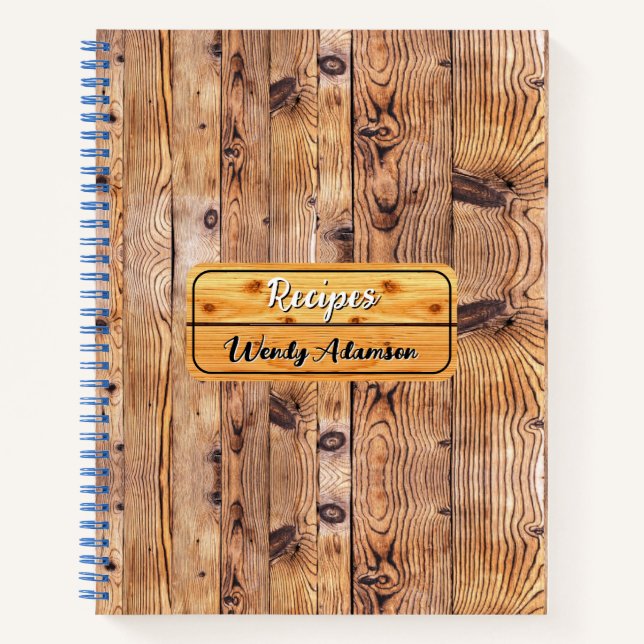 Custom Rustic Family Recipe Journal. | Retro Wood Notebook (Front)