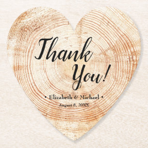 Custom Rustic Faux Wood Thank You Wedding Paper Coaster