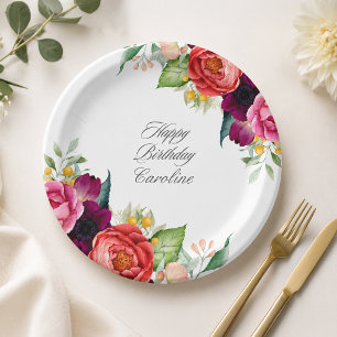 Custom Rustic Floral Birthday Party Paper Plate