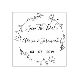 Custom Rustic Floral Save The Date Rubber Stamp