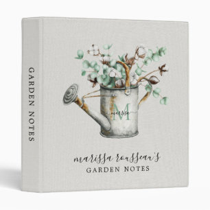 Custom Rustic Floral Watering Can Garden Notes Binder