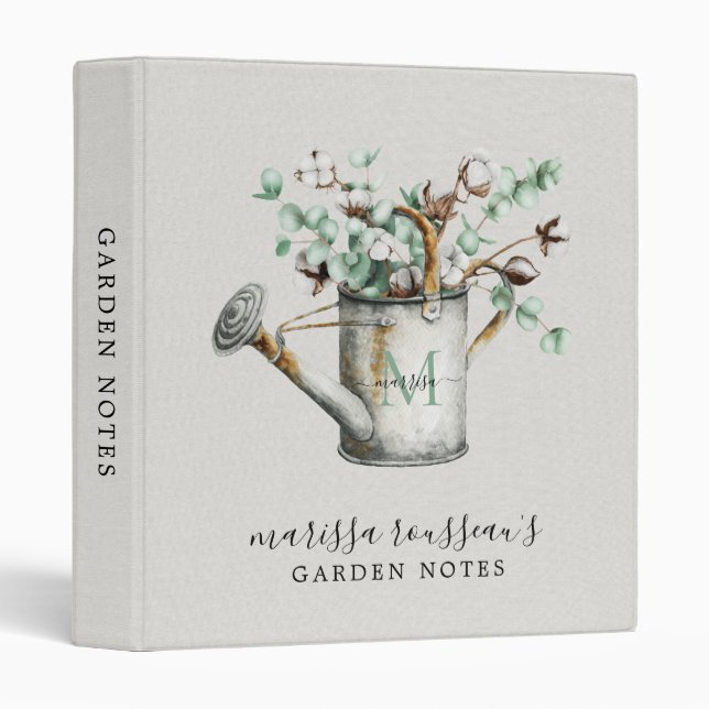 Custom Rustic Floral Watering Can Garden Notes Binder (Front/Spine)