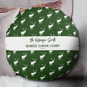Custom Rustic Green White Elk Silhouette Round Pillow