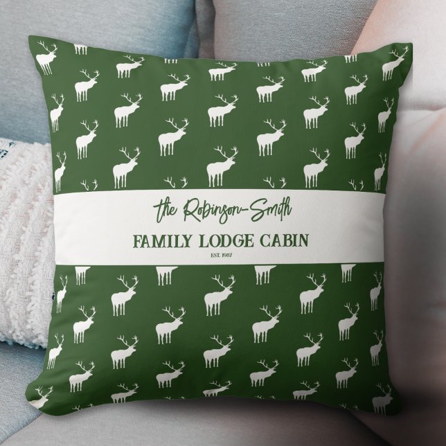 Custom Rustic Green White Elk Silhouette Throw Pillow (Creator Uploaded)