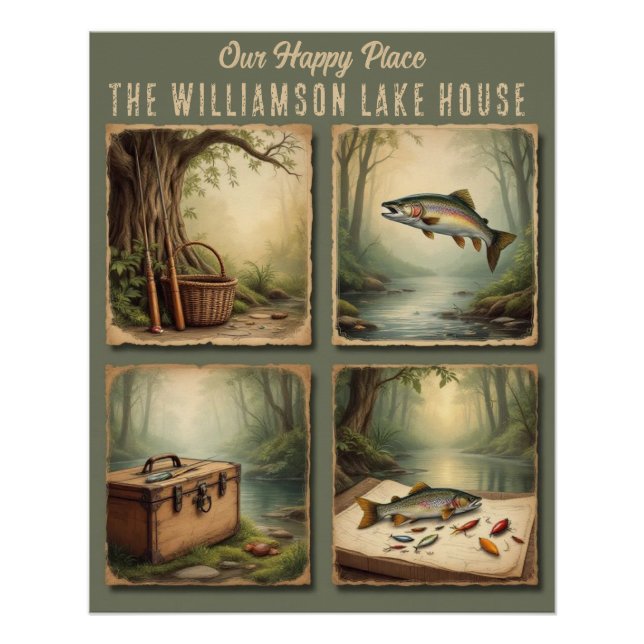 Custom Rustic Lake House Fishing Cabin Poster (Front)