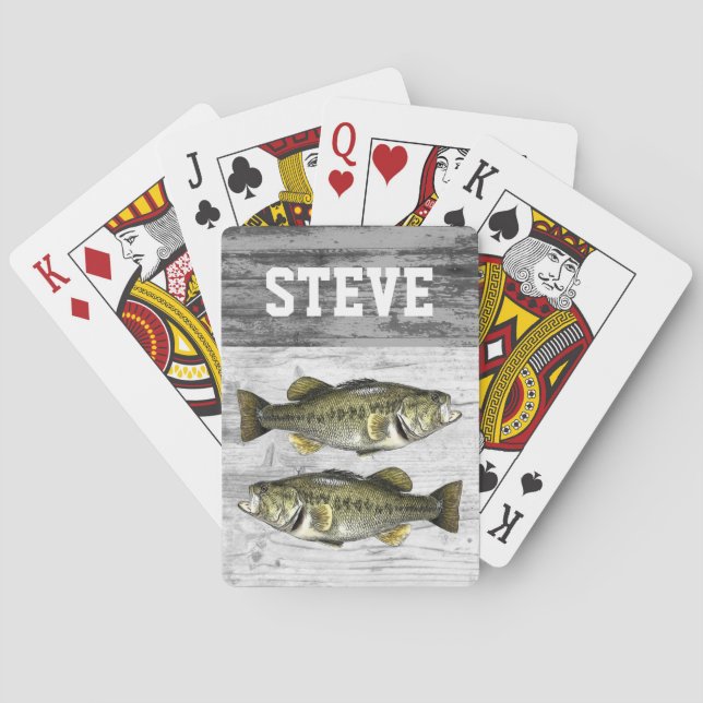 Custom Rustic Largemouth Bass Fishing Rugged Name  Playing Cards (Back)