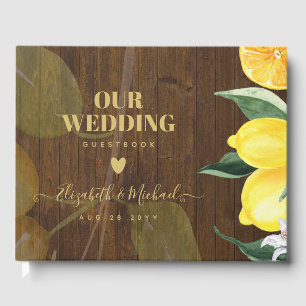 Custom Rustic Lemons and Leaves Wedding Guest Book