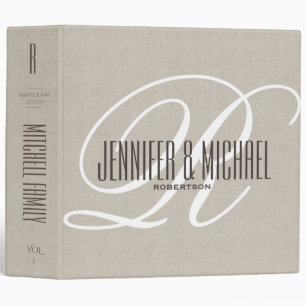 Custom Rustic Linen with White Monogram Binder