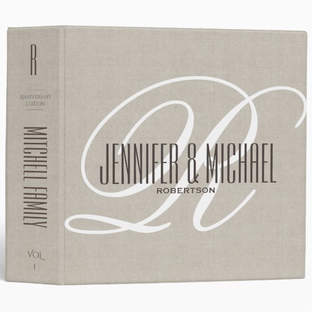Custom Rustic Linen with White Monogram Binder (Front/Spine)