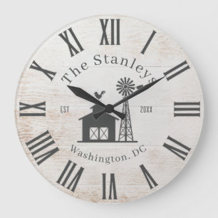 Custom Rustic Modern Farmhouse Family Name Vintage Large Clock