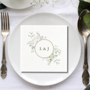 Custom Rustic Monogram Greenery Initials Wedding Napkin