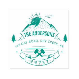 Custom Rustic Mountain Family Name Return Address Self-inking Stamp