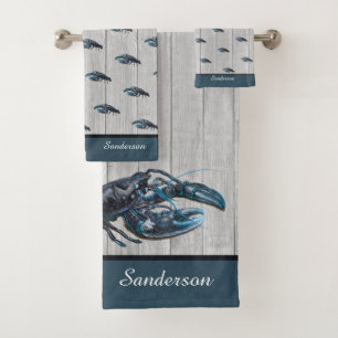 Custom Rustic Nautical Blue Lobster Grey Wood Case Bath Towel Set