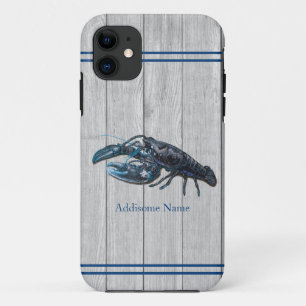 Custom Rustic Nautical Blue Lobster Grey Wood iPhone 11 Case