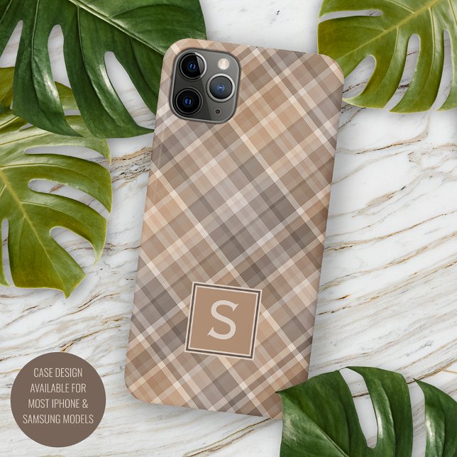 Custom Rustic Neutral Beige Plaid Gingham Pattern Case-Mate iPhone Case (Creator Uploaded)