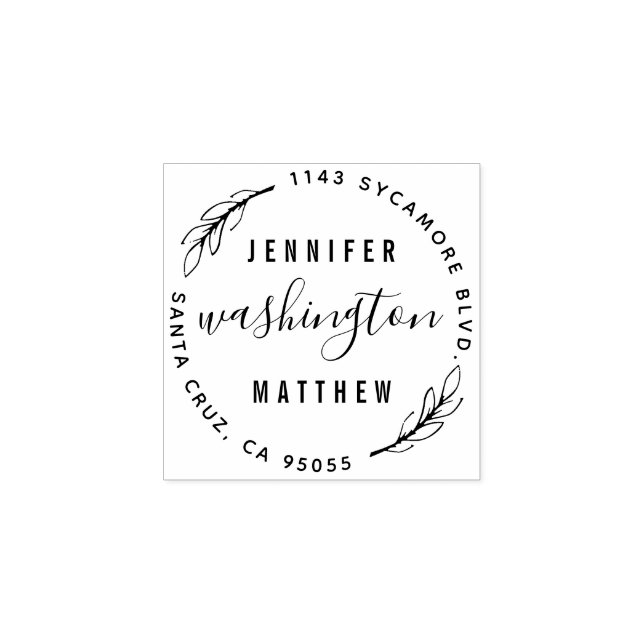 Custom Rustic Newly Wed Circular Return Address Rubber Stamp (Imprint)