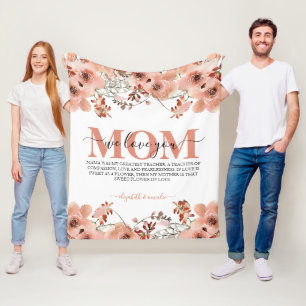 Custom Rustic Peach Brown Watercolor Chic Flower  Fleece Blanket