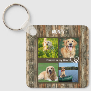 Custom Rustic Pet Memorial Photo Collage  Keychain