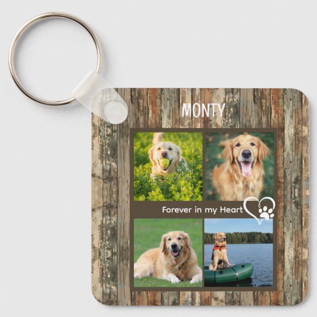 Custom Rustic Pet Memorial Photo Collage  Keychain (Front)