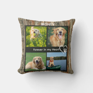 Custom Rustic Pet Memorial Photo Collage Throw Pillow