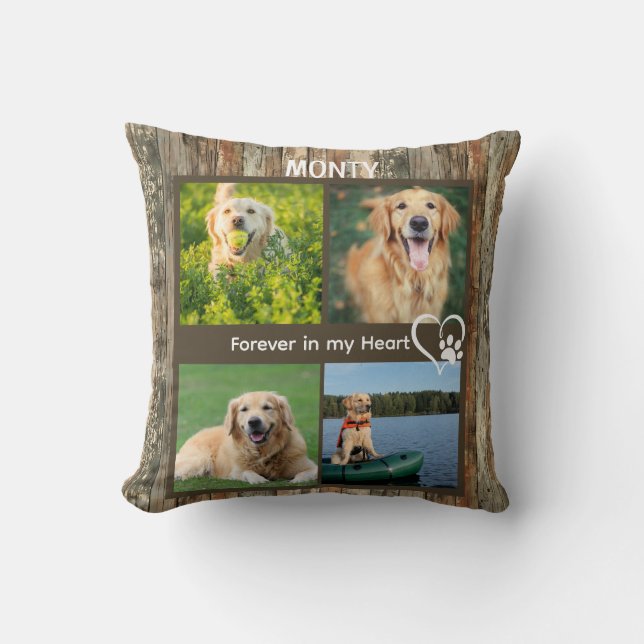 Custom Rustic Pet Memorial Photo Collage  Throw Pillow (Front)