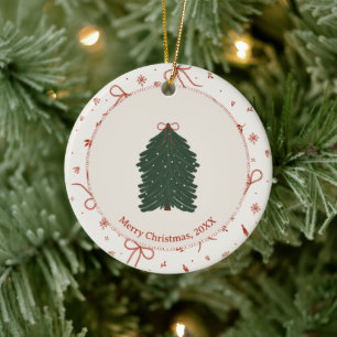 Custom Rustic Pine Tree Red Green Ceramic Ornament