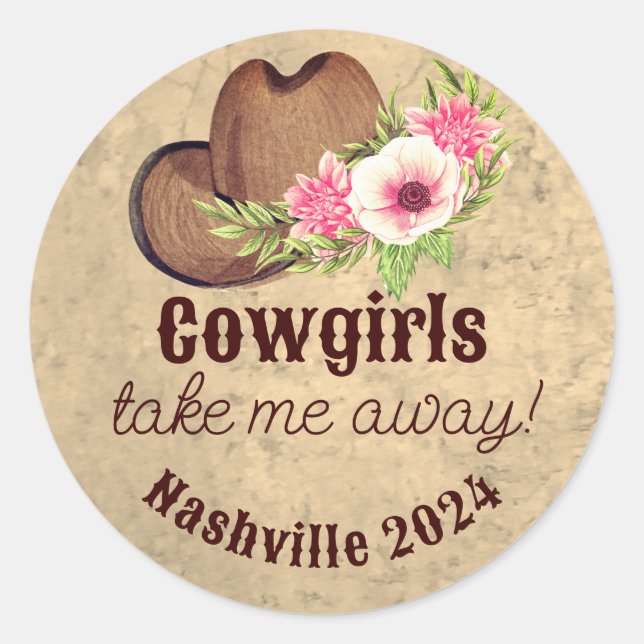 Custom rustic pink floral Cowgirl  Classic Round Sticker (Front)