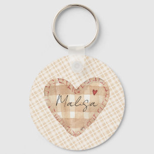 Custom rustic pretty heart Tartarn pattern brown Keychain