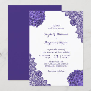 Custom Rustic Purple Hydrangea Floral Lace Wedding Invitation