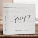 Custom Rustic Recipe Modern Shiplap Wood Panel Binder<br><div class="desc">Your custom text and family name in modern script calligraphy combined with chic typography in this trendy chic personal design on a 3 ring binder on a rustic shiplap wooden panel print.</div>