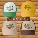 Custom Rustic Retro Camp Bachelorette Green  Trucker Hat<br><div class="desc">Headed to the woods for camping themed bach? Dress the bride and all her campers in this rustic retro Camp Bachelorette trucker hat. Forest Green distressed text and pine tree accents look just like they would at a 70s or 80s sleepaway camp. Customize your Camp Bach name with the bride's...</div>