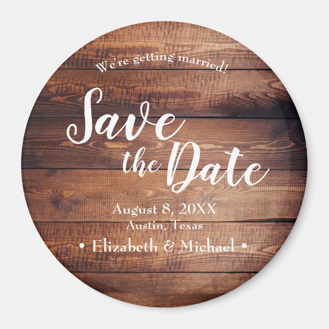 Custom Rustic Save the date Printed dark Wood Magnet (Front)