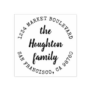Custom Rustic Script Family Name Return Address Rubber Stamp