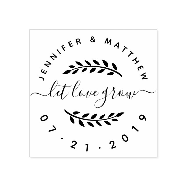 Custom Rustic Script Let Love Grow Wedding Date Rubber Stamp (Imprint)