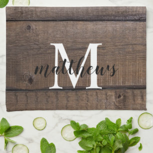 Custom Rustic Script Monogram Name Farmhouse   Kitchen Towel