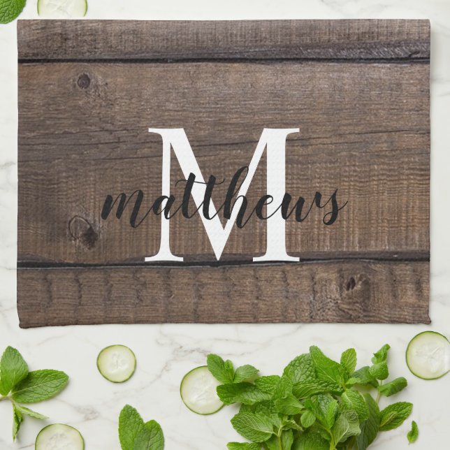 Custom Rustic Script Monogram Name Farmhouse   Kitchen Towel (Folded)