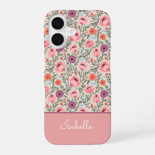 Custom Rustic-Style Watercolor Wildflowers iPhone 16 Case (Back)