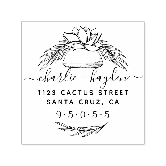 Custom Rustic Succulent Wreath Return Address Self-inking Stamp (Design)