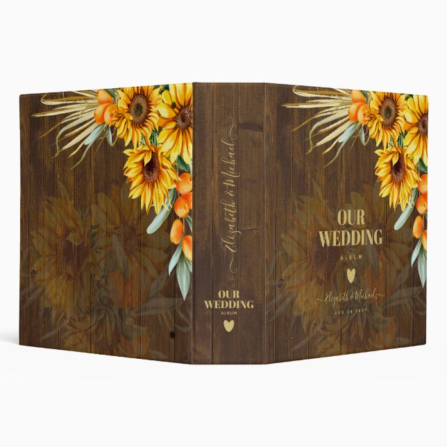 Custom Rustic Sunflowers Pampas Grass Wedding Binder (Background)