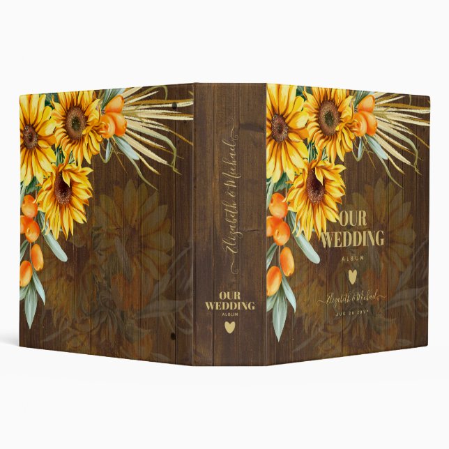 Custom Rustic Sunflowers Pampas Grass Wedding Binder (Background)