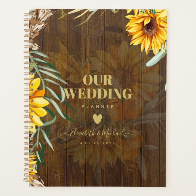 Custom Rustic Sunflowers Pampas Grass Wedding Planner (Front)