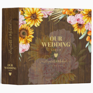 Custom Rustic Sunflowers Pink Roses Wedding Binder