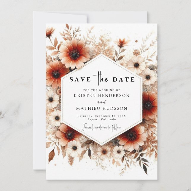 Custom Rustic Terracotta Wedding  Save The Date (Front)
