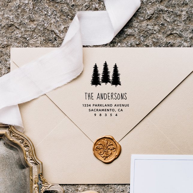 Custom Rustic Trees Family Name Return Address Rubber Stamp (Creator Uploaded)