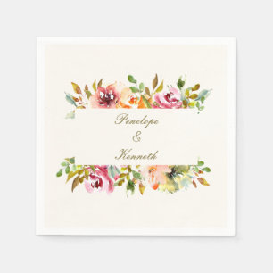 Custom Rustic Watercolor Floral Wedding  Napkin