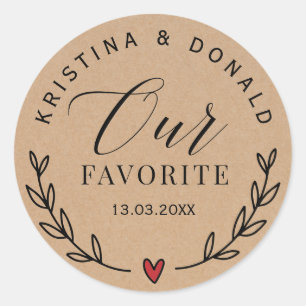 Custom Rustic Wedding Favour Our Favourite Kraft C Classic Round Sticker